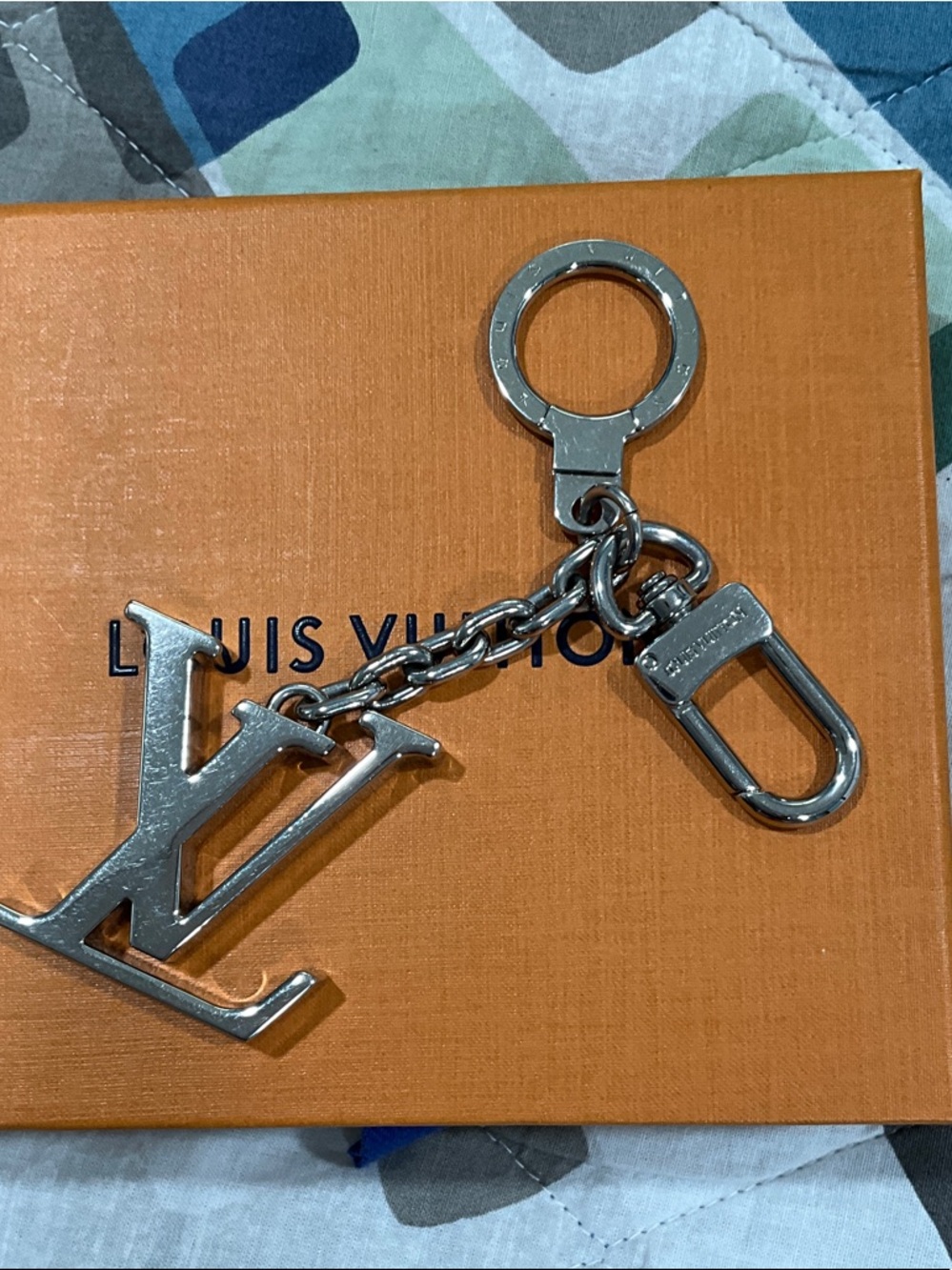 Louis Vuitton Silver-Tone LV Logo Key Holder
